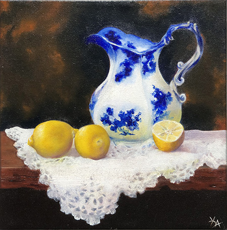<b>Blue With Lemons<</b><br>Oil on canvas, 15